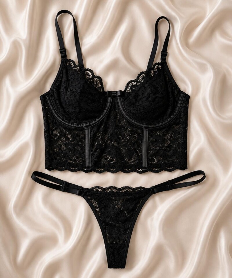 Conjunto Cropped Rendado — Conjuntos de Lingerie — SKU CJ-CROP-RENDA. Cor: Frozen, Lilás, Marinho, Rubro. Tamanho: P, M, G, GG